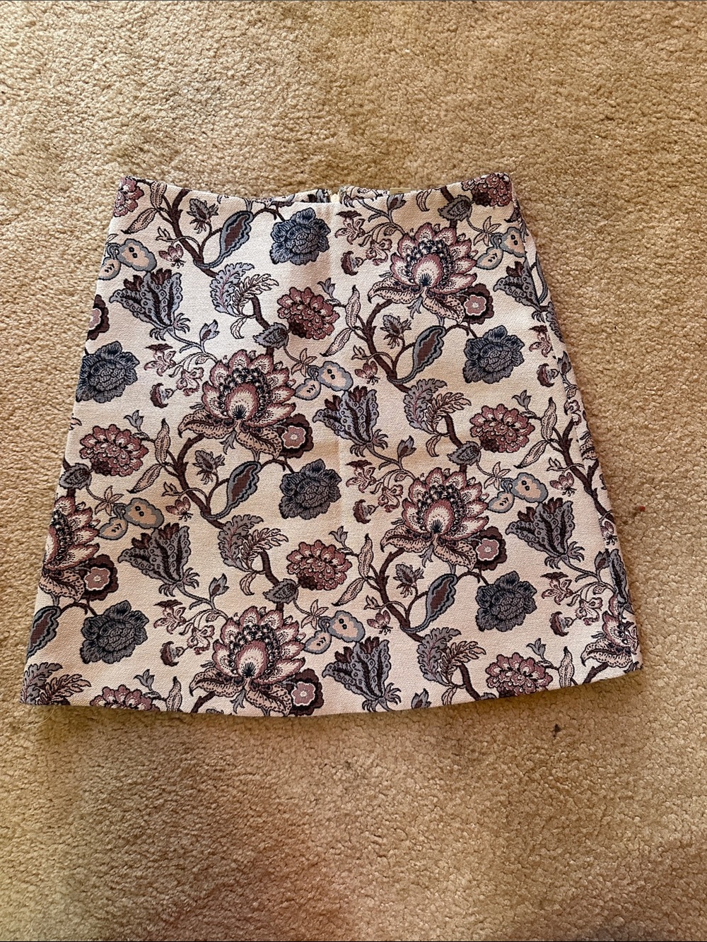 LOFT Cream Mini Skirt with Pink & Blue Floral Jacquard